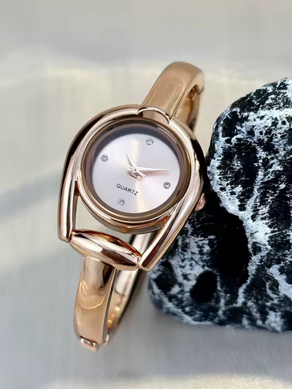 Nordstrom Rose Gold Bangle Watch with Crystal Markers